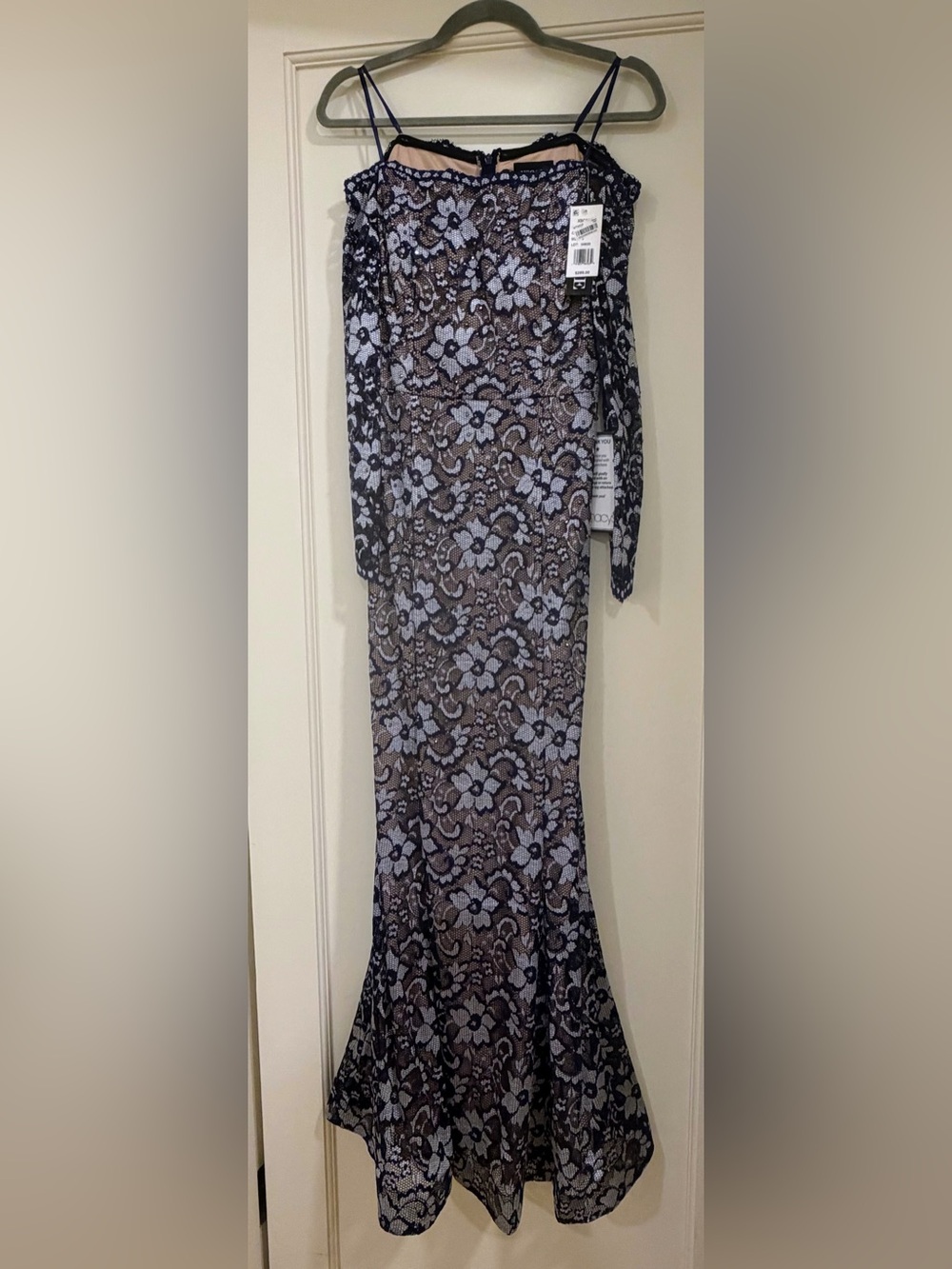 Xscape Navy Lace Maxi Dress with Nude Lining